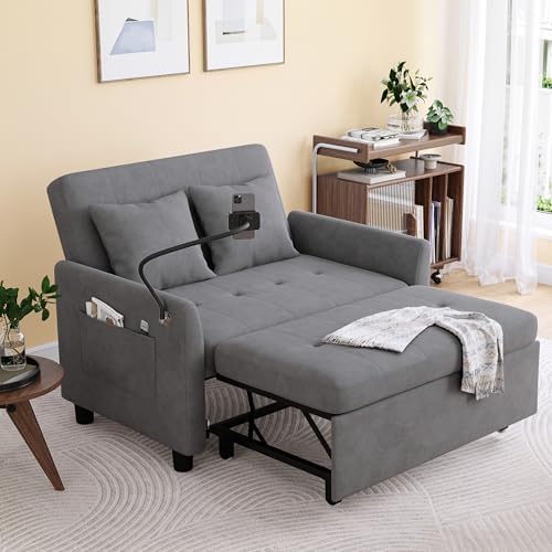 3 in 1 Convertible Pull Out Sleeper Couch Sofa Bed, Grey