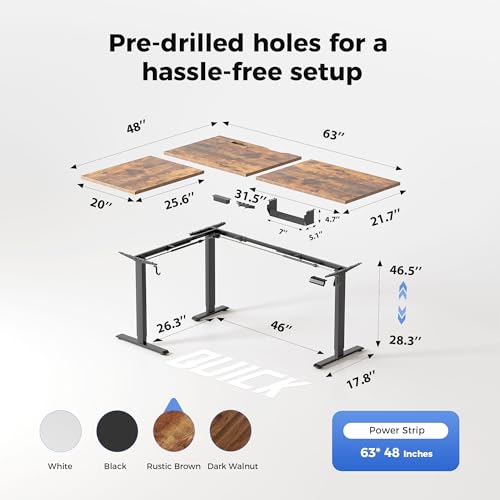 Image of Agilestic Electric L Shaped Standing Desk 63 x 48 Inch with Power Outlet, Height Adjustable Corner Stand up Desk with Cable Management,Sit Stand Home Office Workstation with Splice Board, Rustic Brown