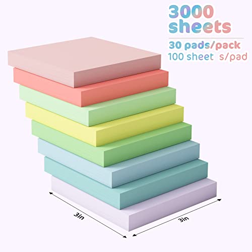 Eoout Pastel Sticky Notes,8 Pads, 3X3 Inches, Self-Stick Note Pads, 100 Sheets/Pad, Super Adhesive Memo Pads, Easy To Post Notes For Study, Works #TOP1