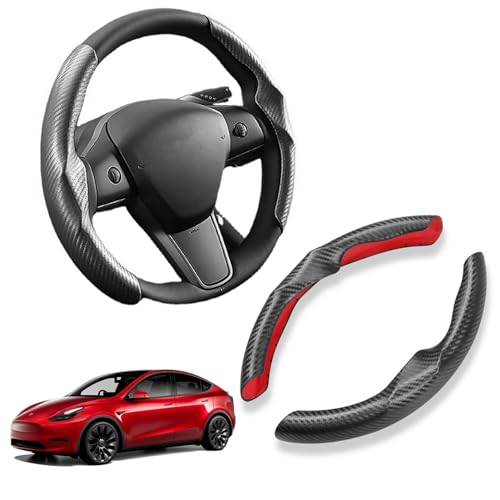 TTCR-II Compatible with 2017-2023 Tesla Model 3 Steering Wheel Cover and 2020-2023 Model Y Carbon Fibre Pattern Steering Wheel Cover, Model 3/Y ABS Non-Slip Segment Steering Wheel Protector Set