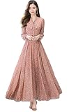 [ジェイスコット] ロングシフォンワンピース レディース 小花柄 パフスリーブ ボウタイリボン ハイウエスト Ａライン ピンク JS08-PK-XL