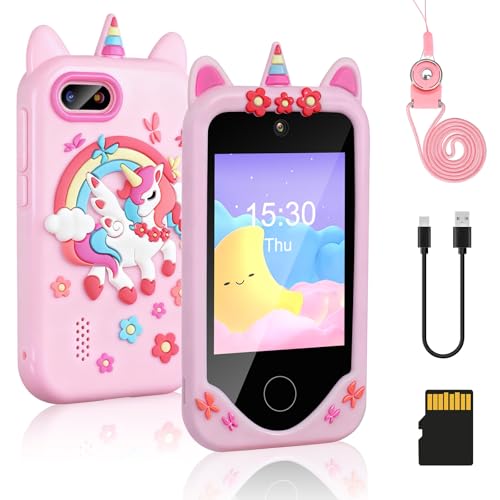 Niños Teléfono Inteligente para Niñas, Axrye 2.8 Pulgadas Pantalla Táctil Niños Teléfono Celular Niños Pequeños Juguetes De Aprendizaje Educativo Teléfono Móvil Regalos De Cumpleaños para 3-8 Años