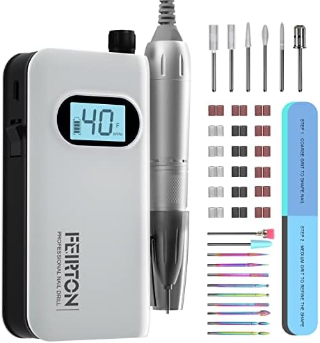 Electric Nail Drill, Portable Nail Drill Kit Rechargeable 40000 RPM Electric Professional Cordless Efile Nail Drill Machine Set for Acrylic Nails for Home and Salon Use with 17 bits & 36 Sanding Bands