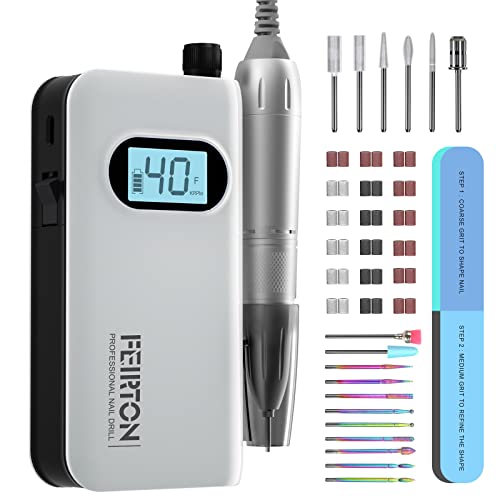 Electric Nail Drill, Portable Nail Drill Kit Rechargeable 40000 Rpm Electric Professional Cordless Efile Nail Drill Machine Set For Acrylic Nails For Home And Salon Use With 17 Bits & 36 Sanding Bands #TOP2