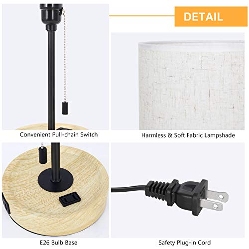 Haitral Wooden Usb Lamp-Bedside Lamp With Dual Usb Port And Outlet, Dual Usb Table Lamp With Pull-Chain Switch Table Lamp For Bedroom, Living Room, Dorm, Farmhouse- 1 Pack #TOP3
