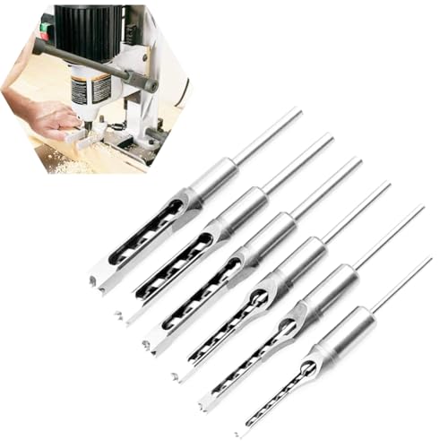 Image of Dioche Square Hole Drill Bit, Silver Mortise Chisel Mortise and Tenon Tools with High Hardness Carbon Steel for Drill Machine Accessory (6pcs)