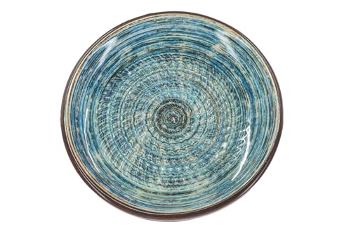 Kaladia - Plato de rallador de cerámica, para jengibre, queso parmesano, etc., color marrón y azul, diámetro: 12 cm, hecho a mano y pintado a mano, fabricado en España
