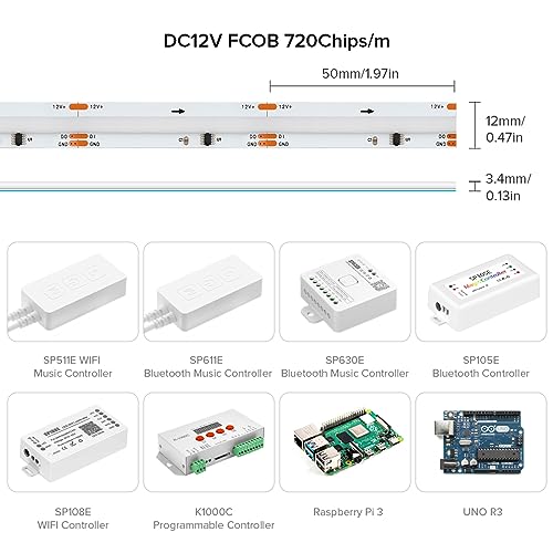 FCOB COB WS2811 IC RGB flessibile striscia LED ad alta densità 3M 720LEDs/m 14W/M Nastri LED DC12V bianco PCB IP30 colore di inseguimento (senza controller e alimentazione) - Illuminazione - Immagine 5