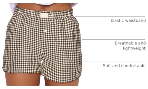 Image of Women Pajamas Shorts Y2k Elastic Waist Plaid Boxer Shorts Cute Gingham Sleep Lounge Bottoms