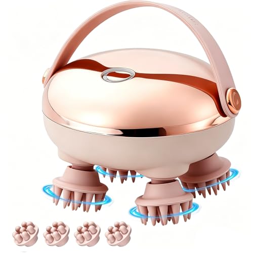 Electric Scalp Massager Necomi Waterproof Head Massager Scalp for Stress Relax Handheld Head Scratcher Massager with 4 Removable Massage Claws - Ideal Gifts for Women and Men