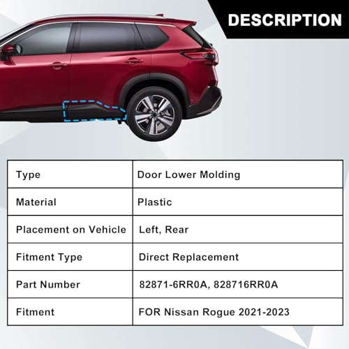 SecosAutoparts Rear Left Side Door Lower Molding Trim, Compatible with Nissan Rogue 2021 2022 2023 Replace# 82871-6RR0A 828716RR0A, Door Lower Panel by SecosAutoparts - Used condition - Image 3