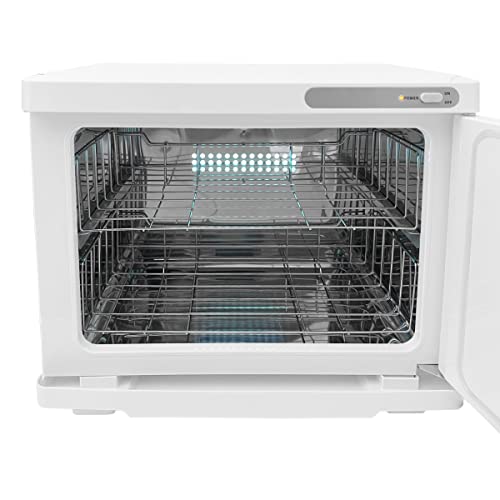 Foto von Kompressenwärmer Handtuchwärmer Wärmeschrank Weiß 23L UV-Sterilisation Elektrisch Schönheitssalon Spa Beauty Salon Kosmetik Edelstahl 2 Herausnehmbare Einlegeböden Abtropfschale 200W 2 x GRATIS Zangen