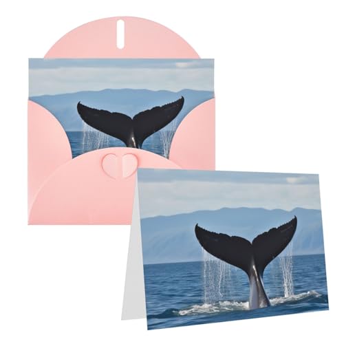 GDSHJKLW クジラのしっぽ 空白のグリーティングカード 封筒付き 4インチ x 6インチ サンキューカード ノートカード あらゆる機会カード ピンク クリスマス ホリデー 誕生日 卒業 記念日