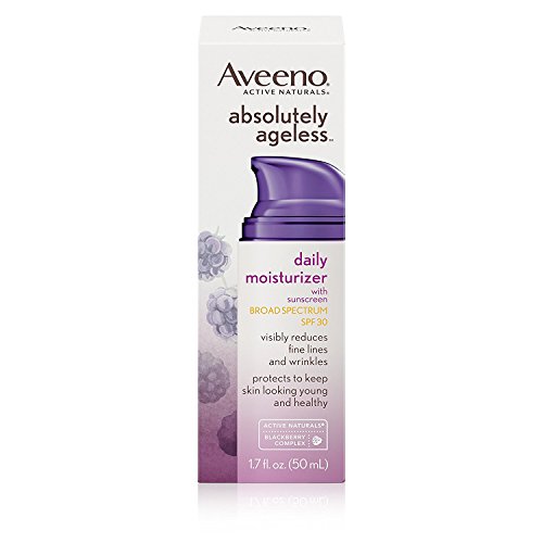Aveeno Absolutely Ageless Daily Facial Moisturizer with Broad Spectrum SPF 30 Sunscreen, Antioxidant-Rich Blackberry Complex, Vitamins C & E, Hypoallergenic, Non-Comedogenic & Oil-Free, 1.7 fl. oz (Pack of 2)