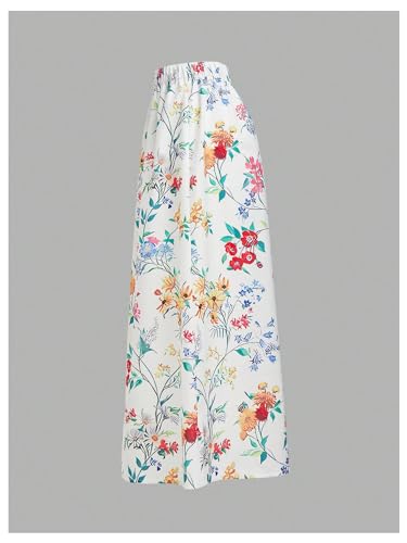 Floerns Women's Floral Elastic Waist A Line Skirt Elegant Flared Long Church Skirts3