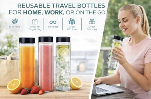 Image of Glass Bottles Wide Mouth Glass Water Bottle with Leak-Proof Airtight black plastic Lid for Water, With Black plastic long Cap - 750ml (pake of 1)