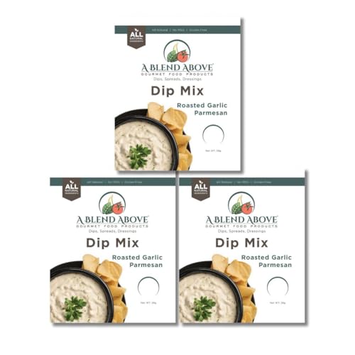 A Blend Above Roasted Garlic Parmesan Dip Mix, 3 Packs, 1 oz Each, Makes 16 Ounces, Gluten-Free, No MSG, All Natural, Vegan, Keto Friendly, Low Carb