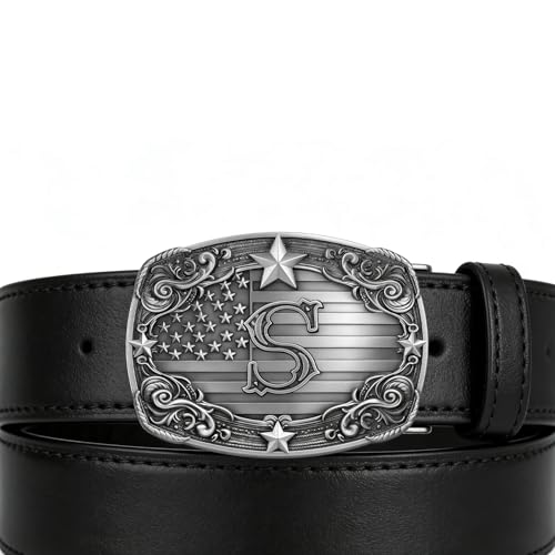 Image of Western Belt Buckle for Men Vintage Cowboy Rodeo Texas Initial Letter ABCDJMR to Z Belt Buckles