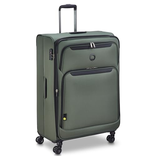 Image of DELSEY Paris Jennifer 82 cms Large Check-in Polyester Soft Sided 8 Wheels and Expandable Spinner Suitcase /Trolley Bag for Travel with TSA Lock- Green