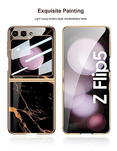 KOOKYY Capa para celular Samsung Galaxy Z Flip 5 de vidro pintado com suporte de anel e proteção de