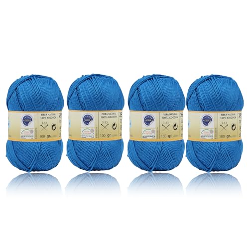 H Hansel Home Ovillo De Algodón Premium 100 Natural - Perfecto Para Tejer Y Ganchillo, Ideal Para Crochet Y Amigurumi, Royal, 100gr, 220m, Pack De 4pcs