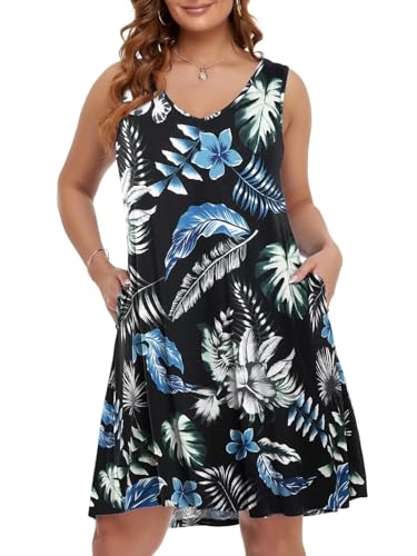 Image of BELAROI Women Casual Summer Beach Dresses Plus Size Sundress V Neck Pockets Swing Tank Dress Cover Ups