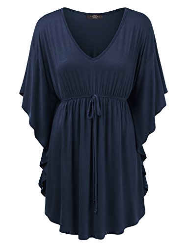 MBJ Womens Solid/Print Caftan Lounge Tunic Top - Made in USA