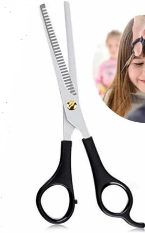 Professional Hair Cutting Stainless Steel Barber Scissor for Men & Women Thinning Shears for Salon & Home Use (Black Handle)