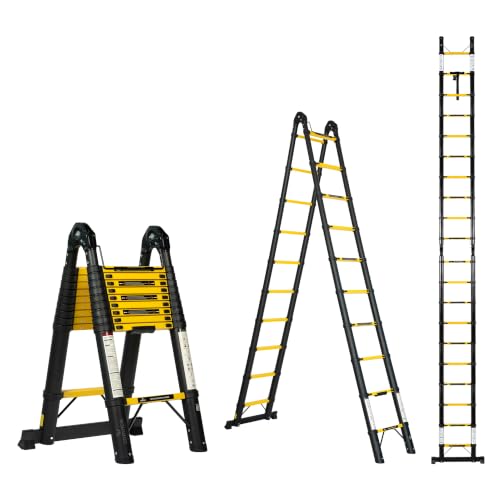 Image of Corvids 6.2m (20.5 ft) Foldable A-Type Carbon Steel Telescopic Ladder, 2-Year Warranty, 20-Step Heavy Duty Extension Ladder, Q195 Rustproof Alloy Steel, Portable Ladder for Home & Outdoor use