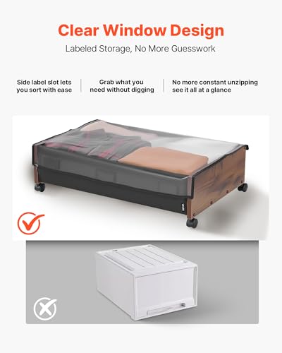 Image of VEVOR Under Bed Storage with Wheels, 36.0 x 18.1 x 7.3 inch, Underbed Containers with Clear Lid, Underbed Shoe Organizer, Rolling Under the Bed Storage Bins for Clothes Shoes Blankets Bedroom, 2 Pack