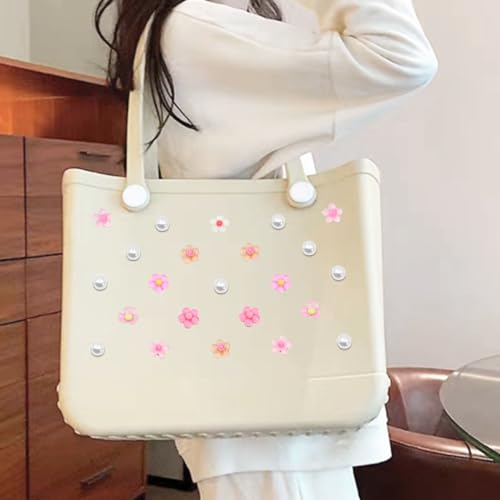 Accessories for Bogg Bag, 23 Pcs Floral Pearls, Compatible with Women's Rubber Beach Bag Tote Handbag4