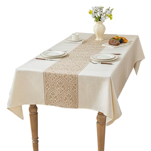 Linen Tablecloths for Rectangle Tables,About 8 FT Table Cloth Advanced Waterproofing Technology for Dinningroom,Farmhouse