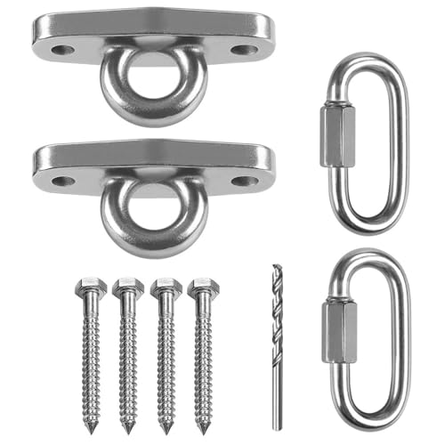 IOH 2 Pcs Heavy Duty Swing Hangers with 4 Screws SUS 304 Antirust, Playground Porch Yoga Seat Trapeze, Hammock Chair, Hanging Kit, Indoor Outdoor, 2000lb Capacity | 2 Quick Link Oval Carabiner |