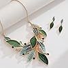 Mycitta Vintage Chunky Statement Jewelry Set 14k Gold Plated Retro Spring Green Leaf Floral Bohemian Boho Bib Necklace Earring Set Fashion Jewelry for Women Wedding Party Prom Unique Gift #1