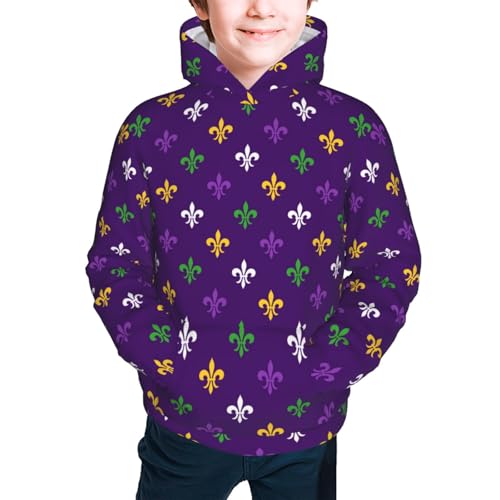 Purple Mardi Gras Kids Pullover Hoodies Boys Sweatshirts Girls Athletic Clothes with Pocket2