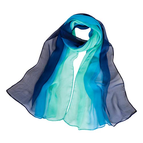 LMVERNA Long Chiffon Sheer Silk Scarves Shade Colors Scarf for Women Lightweight Long Wrap Shawls(Navy Blue and Green)