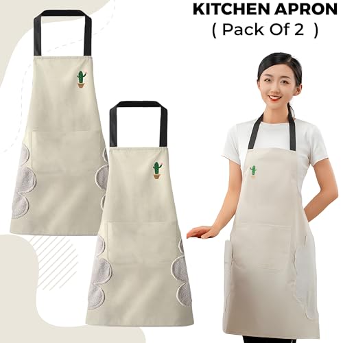 Image of Kraptick Kitchen Apron - Comfortable Cooking Waterproof Apron for Men and Women With Pocket and Side Coral Velvet for Wiping