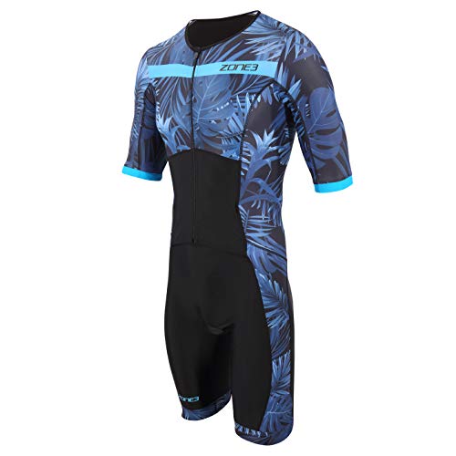 ZONE3 Mens Activate + Tropical Palm Short Sleeve Full Zip Trisuit
