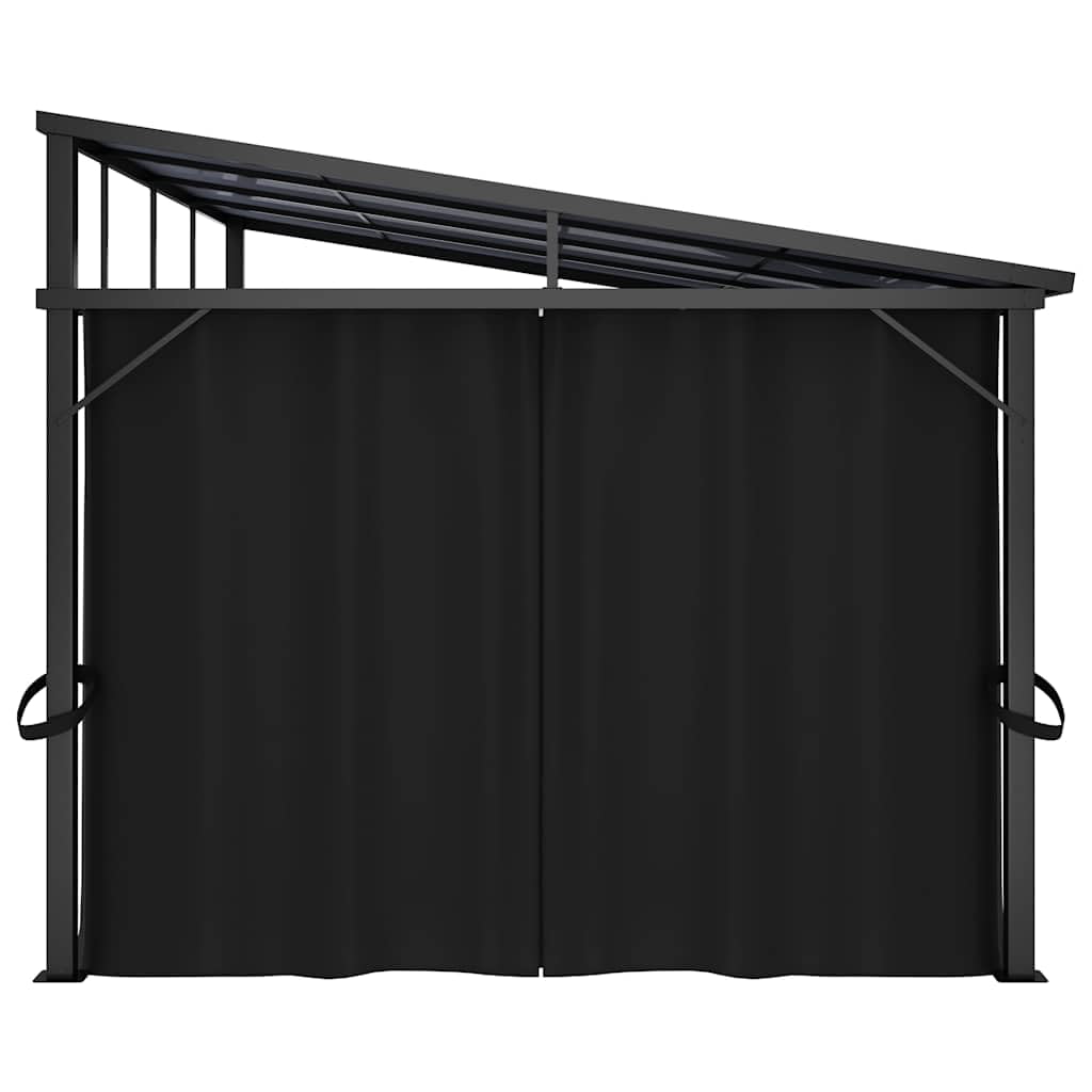 Pawilon ogrodowy z zasłonami, 405 x 294 x 244 cm, antracytowy, z aluminium i stali, odporny na działanie promieni UV, z 4 ścianami bocznymi, na taras, imprezę w ogrodzie, grillowanie i imprezy