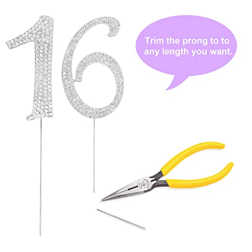 Number Cake Topper 16, Uniideco Silver Rhinestone Premium Metal Bling Bling Cake Decor, Sparkly Happy Birthday Wedding Anniversary Party Decoration Centerpiece #TOP3