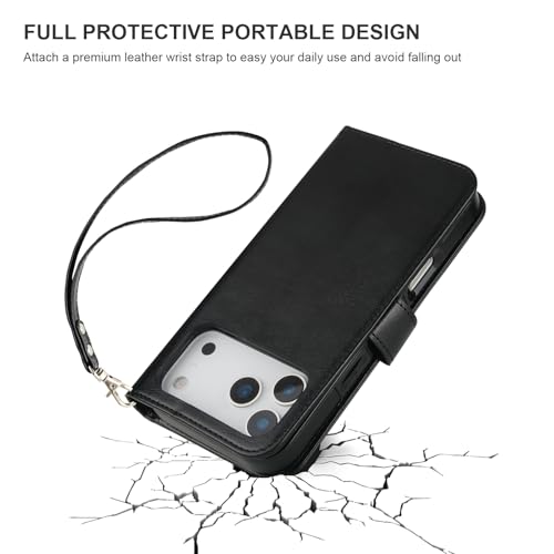 Bocasal for iPhone 17 Pro Max Wallet Case Compatible with MagSafe Wireless Charging, RFID Blocking Magnetic Leather Case with Card Slots Holder Kickstand Detachable Wrist Strap 6.9 Inch (Black) by Bocasal - Used condition - Image 8