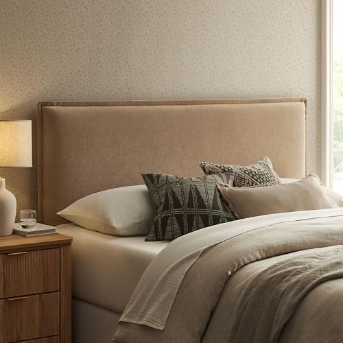 Modway Camille Full Size Upholstered Linen Blend Headboard with Removable Slipcover in Almond - Padded Pillow Style Headboard with Adjustable Mounting for Full Beds