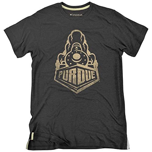Purdue University Boilermakers Simple Distressed Logo Unisex Adult Heather T Shirt, Charcoal Heather, Large