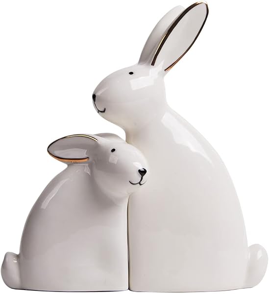 SEINHIJO 2 sztuki figurki królika dekoracja zająca rzeźby nowoczesna sztuka prezent ceramika 15 cm