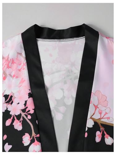 Men's 2 Piece Outfits Short Sleeve Sakura Japanese Kimono Cardigans and Drawstring Waist Shorts3