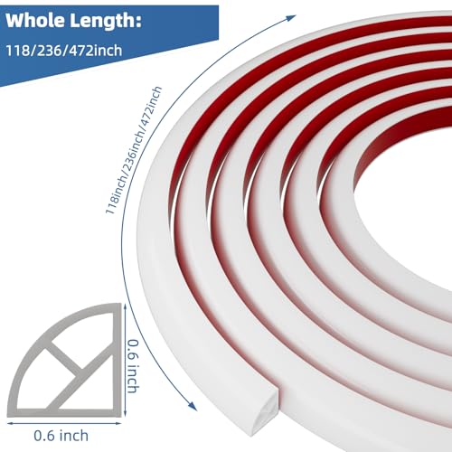 Flexible Quarter Round Molding Bendable Molding Trim,Peel and Stick Silicone Rubber Edge Trim for Floor,Tub,Cabinet,Flexible Shoe Molding Around Curved Stairs,Columns and Wall-472” L x 0.6” W x 0.6” H