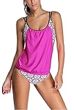 Dokotoo Womens Ladies Stripes Summer Lined Up Double Up Push Up Modest Tankini Top Sets Swimwear Swimsuits Bathing Suit Two Pieces Swim Briefs Large Rose