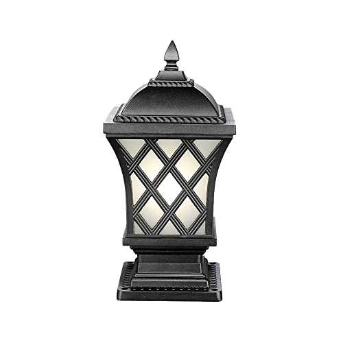 Farol de poste negro impermeable para exteriores, luz de pilar para decoración de patios y jardines, resistente a la corrosión, con pantallas de cristal esmerilado, ideal para jardín, pared, terraza