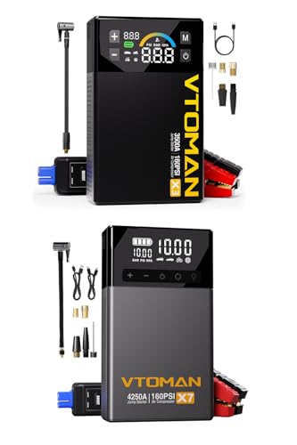 VTOMAN X7 Jump Starter with Air Compressor + VTOMAN X3 Jump Starter with Air Compressor, 3500A Portable Car Battery Jumper Starter (9L Gas/8L Diesel Engines) with 160PSI Auto-Shutoff Tire Inflator
