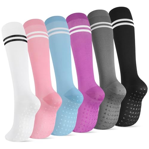 Jspupifip 6 Pairs Compression Socks for Women and Men with Grip 15-20mmHg Circulation Support Socks for Running Yoga Athletic